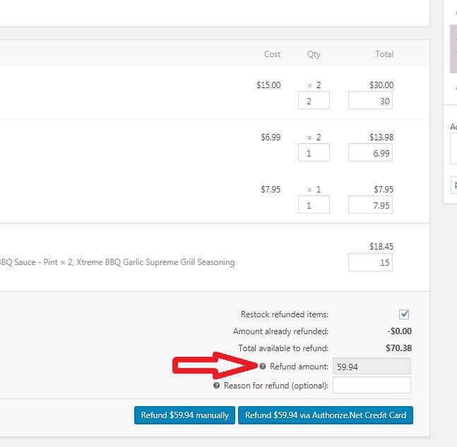 Refund Amount Total 
