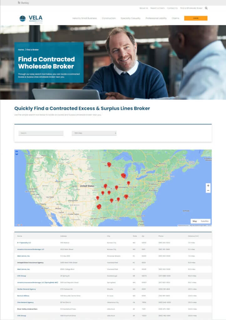 Vela Agent Search Page